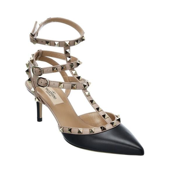 Valentino Shoes - Valentino Rockstud Caged 65 Leather Ankle Strap Pump Black Spikes with Box sz 36